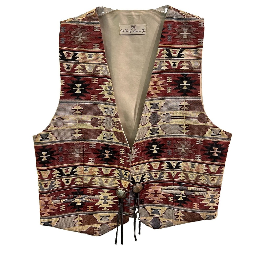 Vi Vi Santa Fe Size L Southwestern Vest Aztec Silver Concho Cowgirl Western Boho